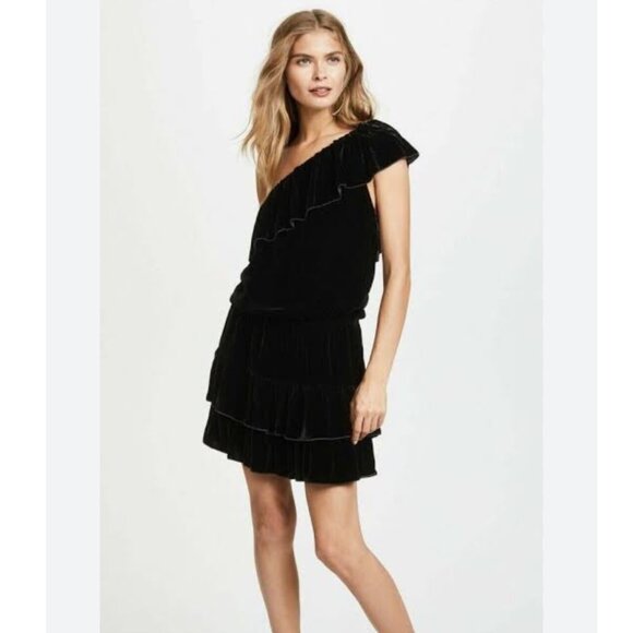 Joie Velvet Kolda B Ruffle Black Mini Dress Size S NEW WITH TAG - Picture 1 of 8